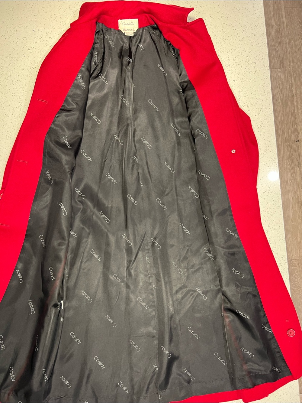 Vintage 80s Cassidy Hand Tailored 100% Pure Wool Cherry Red Coat - Picture 6 of 9